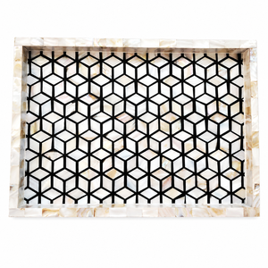Mother of Pearl Tray Luxury Geometric <b>Cube</b> Pattern MOP Inlay Serving Tray Wholesale Modern Decorative Home Decor <b>Coffee</b> <b>Table</b> - Product Image 1