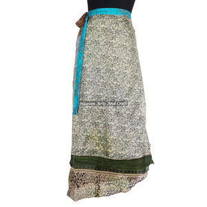 Designer Silk <b>Wrap</b> Skirts Women Wear Vintage Silk Sari Long Length <b>Wrap</b> Around Skirt 2 Layer Reversible Magic 38" <b>Sarong</b> Pareo - Product Image 4