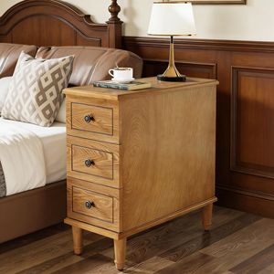 Fully Assembled 3-<b>Drawer</b> Narrow <b>Side</b> <b>Table</b> Wood Nightstand with Premium <b>Drawers</b> - Product Image 2
