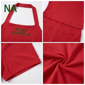 Ensemble de yoga 2 pièces North Approach, haut court rouge à bretelles, short taille haute, couleur unie, vêtements de sport respirants - Product Image 4