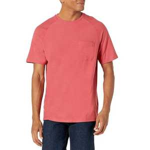 T-shirt décontracté pour homme en coton 100% rouge à manches raglan, coupe ajustée, col rond, avec poche à motif sur le devant, en toile respirante et tricot écologique - Product Image 2