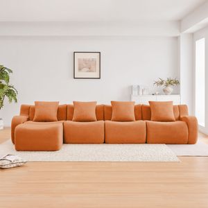 Divano a L Senza Struttura a 4 Posti, Antiscivolo, Senza Montaggio, Braccioli Curvi, Tessuto Teddy ad Alta Densità 32D, Arredamento per Soggiorno - Product Image 3