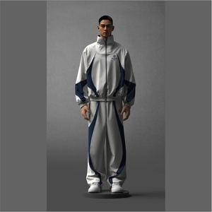 Survêtement en molleton de coton blanc avec panneau bleu uni pour homme - Product Image 1