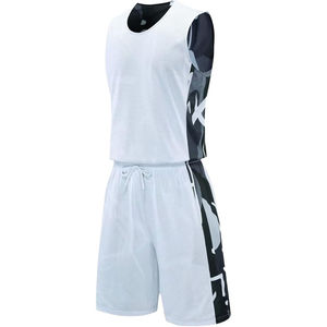 Ensemble d'uniformes de basketball sans manches à col en V, motif crânes imprimé par transfert thermique, logo personnalisé sur le devant, nom de l'équipe, taille élastique, 120g - Product Image 2