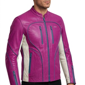 Chaqueta de Motociclista de Cuero Genuino para Hombre, Corte Ajustado, Cuello Alto, Color Sólido - Product Image 4