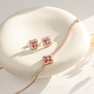 Pulsera de tenis de rubí en oro rosa, conjunto de joyería de pulsera y pendientes de rubí, regalo para ella, joyería fina - Product Image 5