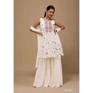 ผ้าจอร์เจียแบบปักลวดลายสวยงามเสื้อวังพร้อมสีขาว - Product Image 1