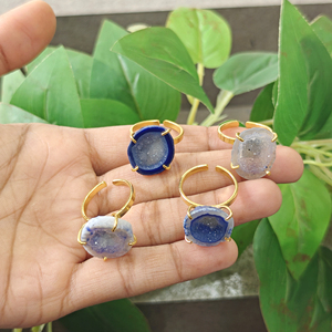 18k Gold Plated Blue Druzy Agate Raw Statement Fashion <b>Ring</b> Women's Latest Design Accessories Best Selling High Quality Jewelry - Product Image 4