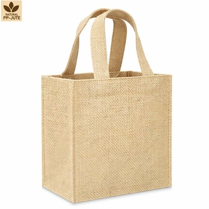 Bolsa de Compras Promocional de Yute Natural Laminado, 20.5x20.5x11 cm, Logotipo Personalizado, Venta al Por Mayor, Modelo SNCH194 - Product Image 1