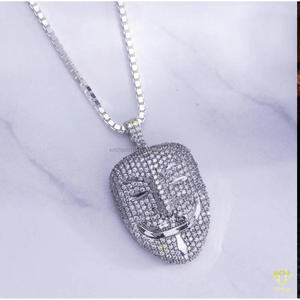 Luxury Face Mask Pendant With VVS Moissanite Diamonds <b>Solid</b> 925 <b>Silver</b> Hip Hop <b>Necklace</b> Jewelry For Men Women - Product Image 6