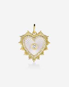 14K 18K <b>Solid</b> <b>Gold</b> Mother of Pearl Heart <b>Pendants</b> Round Cut Lab Grown Diamond Vintage Pave Frame Dainty Modern <b>Pendant</b> or Charms - Product Image 1