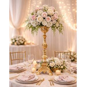 Vases décoratifs de table pour mariage, en métal doré de luxe, avec gravures, par SHAH - Product Image 2