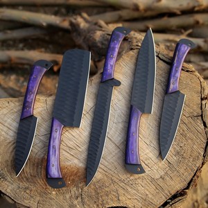 Juego de Cuchillos de Cocina Multiusos de 5 Piezas de Acero Inoxidable Forjado a Mano con Recubrimiento de Óxido, Mango de Madera Ambidiestro, Acabado Mate, Marca UA Supplies - Product Image 2