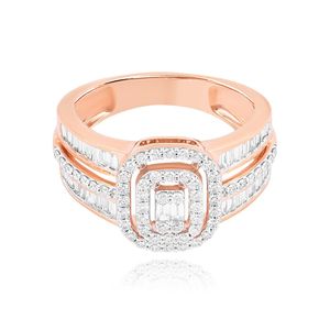 Rose Gold Baguette and Round Lab Grown <b>Diamond</b> Double Halo Statement <b>Ring</b> - Product Image 2