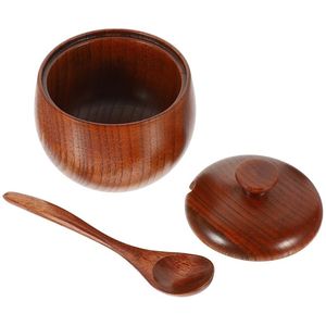 Natural Acacia Wood Sugar Bowl with Lid and Spoon Multipurpose <b>Spice</b> <b>Storage</b> Container for Kitchen Coffee Tea Rustic Salt Cellar - Product Image 2