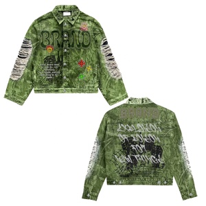 Chaqueta Vaquera Personalizada con Cierre, Estilo Vintage, Lavada al Ácido, 100% Algodón, Transpirable, Resistente al Viento, con Bordados y Parches para Hombre - Product Image 1
