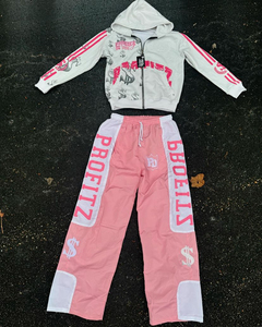 ชุดเซ็ตเสื้อฮู้ดซิปและกางเกงวอร์มทรงขาบานแบบย้อมสีเอซิดพร้อมลายพิมพ์ - Product Image 5