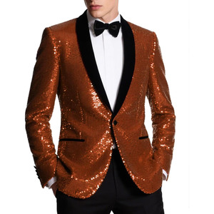 <b>Sequin</b> Single Breasted Slim Fit Plus Size Men's Blazer <b>Jacket</b> Polyester/Cotton Velour Customized Color Casual American Style - Product Image 3