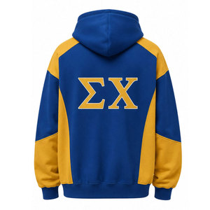 Sweat-shirt à capuche décontracté en polaire pour homme Sigma Chi, bleu et or, avec lettrage 1855 et poche, coupe classique, pour l'automne - Product Image 6