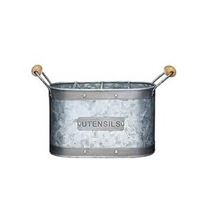 Porte-ustensiles de cuisine et organisateur de rangement pour la maison en métal galvanisé antique à double seau avec poignée en bois - Product Image 6