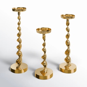 Luxury Twisted Spiral Gold Candle Holder Set Elegant Set of 3 <b>Tall</b> Metal <b>Candlesticks</b> for Wedding Centerpiece & Event Decor - Product Image 1
