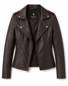 Blouson de moto Flashback en cuir véritable marron, coupe-vent, fermeture éclair tricotée, col montant, couleur unie, hiver - Product Image 5