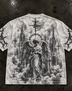 Nouveau T-shirt pour homme de style vintage gothique avec imprimé ange, coupe ample, manches courtes, col rond, 100% coton jersey, imprimé numérique, style 220 G - Product Image 2