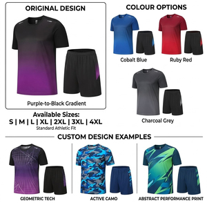 Ensemble de jogging léger pour homme en polyester 100% respirant, noir et vert, avec sublimation dégradée - T-shirt et short pour l'été - Product Image 3