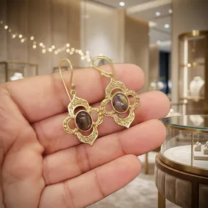 Pendientes de latón con labradorita, pendientes colgantes de piedras preciosas naturales, joyería al por mayor - Product Image 3
