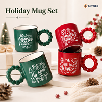 Juego de Tazas de Café de Cerámica Navideñas con Asa Redonda Decorada con Cuentas, Logotipo Personalizado, Fabricante OEM ODM, Etiqueta Privada, Colección de Regalos al por Mayor