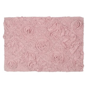 Pink Chenille Bath <b>Mat</b> Rectangle Floral Embossed Non-Slip Home Rug Tufted Medium Thickness Machine Washable - Product Image 5