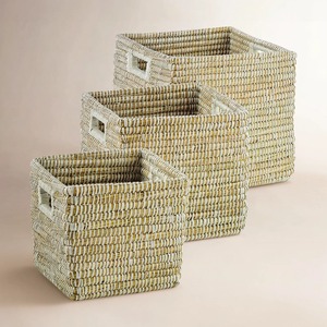 Set of 3 <b>Square</b> Seagrass <b>Baskets</b> with Handles Handmade Storage <b>Basket</b> Wholesale eco-friendly Made in Vietnam - Product Image 6