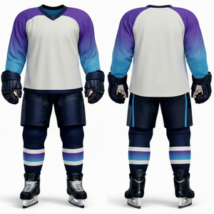 Uniforme de hockey sur glace personnalisé de qualité supérieure, respirant, imprimé, dégradé violet-cyan, manches longues, tenue d'équipe, uniforme de hockey sur glace, service OEM - Product Image 3