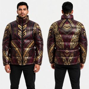 Chaqueta Acolchada para Hombre con Estampado de Fragmentos de Cristal Azul, Chaqueta de Poliéster Resistente a la Intemperie con Acolchado Suave para Actividades al Aire Libre - Product Image 5