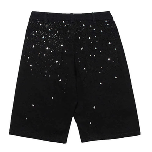 Shorts de mezclilla para hombre al por mayor, estilo hip hop de verano, descoloridos por el sol, con pedrería, estampado personalizado en relieve y lavado ácido. - Product Image 1