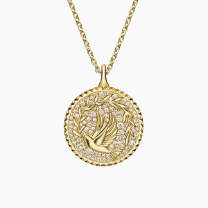 จี้รูปนกพิราบสีทองประดับเพชรทรงกลม ชุบทอง 14K ดีไซน์คลาสสิก เหมาะสำหรับทั้งชายและหญิง ของขวัญเครื่องประดับ - Product Image 1