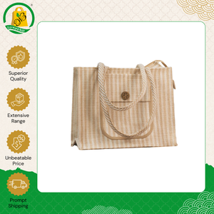 Bolsa de Compras de Yute con Asa Acolchada y Diseño Geométrico Estilo Bohemio, Fácil de Llevar, de Vendedor Confiable - Product Image 2