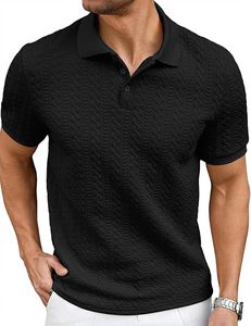 Camisa Polo Casual de Punto Texturizado para Hombre, Camisa de Golf Elástica de Manga Corta, Camisas con Cuello para Hombre para Vacaciones de Verano en la Playa - Product Image 1