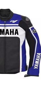 Veste de moto en cuir bleu et blanc pour homme, style YAMAHA, pour la course - Product Image 2