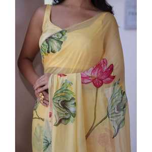 Diseñador hermoso floral hecho a mano desgaste del partido Sari para la carrera de vestir - Product Image 1