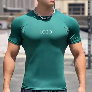 T-shirt de sport OEM personnalisé surdimensionné en coton et élasthanne, uni, ajusté pour l'entraînement, T-shirt de fitness musculaire personnalisé pour homme, coupe slim - Product Image 5