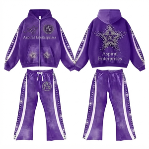 ODM Acid Washed Purple Heavyweight <b>Fleece</b> <b>Jogger</b> Set Custom Retro Artwork Oversized Unisex Streetwear - Product Image 1