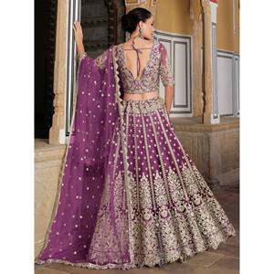 Purple Embroidered <b>Net</b> Lehenga Choli for Women Engagement Wear - Product Image 2
