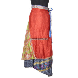 New Designer Silk Double Layer Reversible Sarong Sari Magic <b>Wrap</b> <b>Skirt</b> From India Rajasthani Multi-layer Saree Art Silk Long - Product Image 4