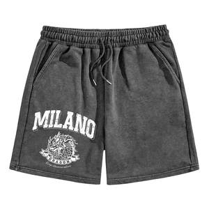 Pantalones cortos Bermuda informales para hombre con estampado gráfico de letras, efecto desgastado, cintura con cordón y bolsillos - Product Image 6