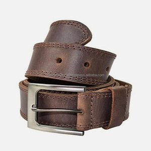 Cinturón informal para hombre de cuero de grano completo hecho a mano rústico personalizado con hebilla de aleación de plata mate sólida - Product Image 4