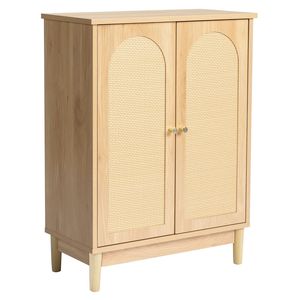 Mobile Bagno in Legno Naturale con Finitura in Melaminico e Rattan 60x30x80cm Doppia Anta - Product Image 5