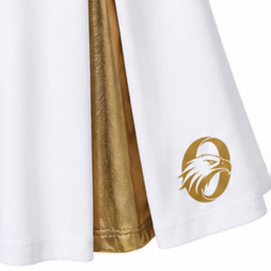 Ensemble uniforme de cheerleading sublimé blanc et or, sans manches, avec crop top et jupe, pour équipe sportive, tenue de performance et d'entraînement - Product Image 6