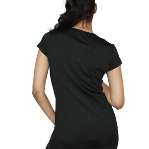 Camiseta de Manga Corta con Cuello Redondo para Mujer, Negra, Ajustada, de Poliéster Tejido, Informal, Transpirable, Ecológica, de Secado Rápido, para Todas las Temporadas - Product Image 2