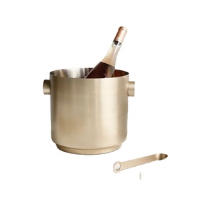 Juego de cubos de hielo y pinzas de acero inoxidable de lujo, con doble pared aislante, enfriador de vino Rondo, cubo para champán, para fiestas en casa y bares. - Product Image 1